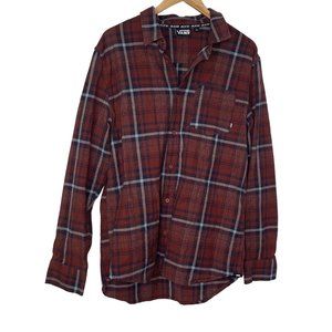 Vans Men’s Heavy Duty Flannel Red Maroon Shirt Long Sleeve Button Size Large